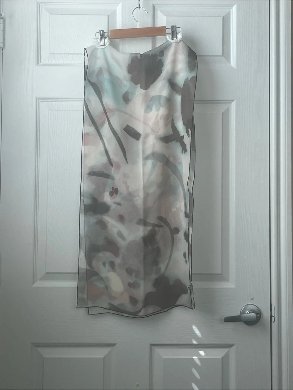 Nina Ricci Italy 100% Silk Abstract Floral Scarf Taupe Blush Blue 22x70